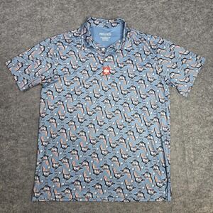 Pins & Aces Polo Shirt Mens XL Blue CHGO All Over Print Golf Performance Stretch